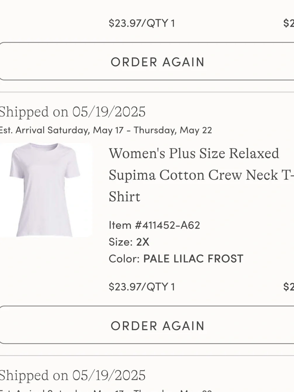 Lands End Women’s Supima Cotton Relaxed Fit Crew Neck T-Shirt in Light Lavender